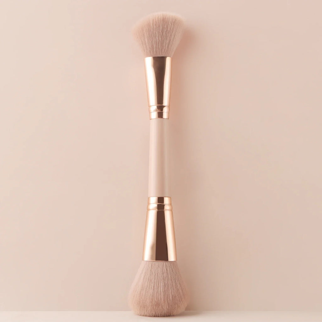Single Dual-Ended Beauty Brush, Round Blush Brush + Large Powder Brush Soft Bristle Facial Makeup Tool